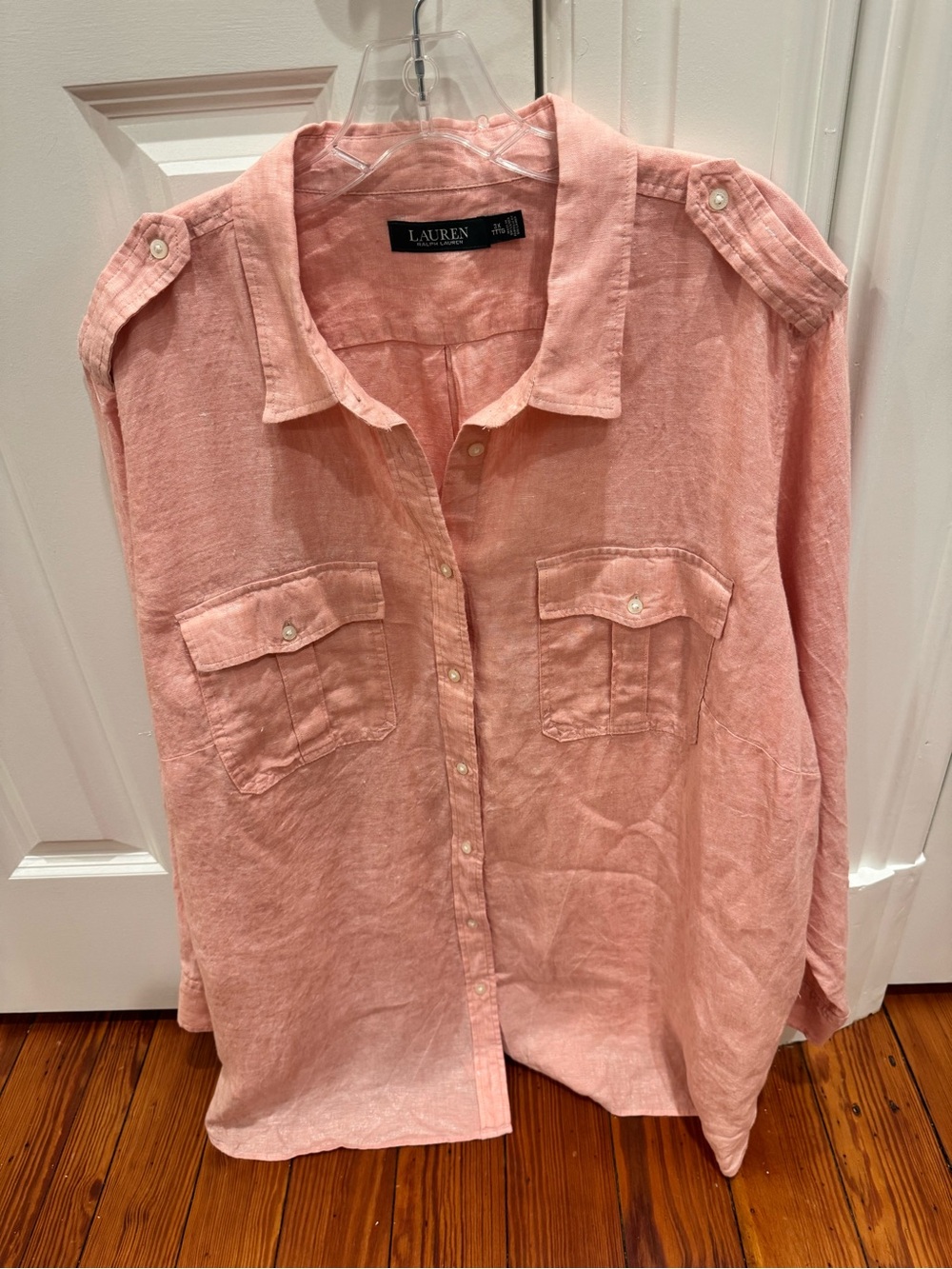 Woman’s Lauren Ralph Lauren Linen Button-Up Shirt Peach Sz. 3X Beach Preppy